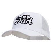 World's #1 Dad Five Panels Pro Style Trucker Mesh Cap - White OSFM