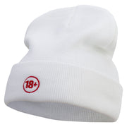 18 Plus Adult Symbol Embroidered 12 Inch Long Knitted Beanie - White OSFM