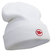 18 Plus Adult Symbol Embroidered 12 Inch Long Knitted Beanie - White OSFM