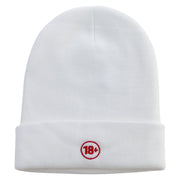 18 Plus Adult Symbol Embroidered 12 Inch Long Knitted Beanie - White OSFM