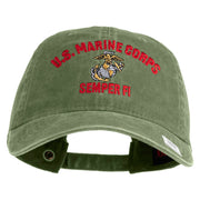 US Marine Corps Semper Fi Embroidered Washed Solid Pigment Dyed Cotton Twill Brass Buckle Cap - Olive OSFM