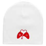 Heart Controler Embroidered 8 Inch Short Beanie - White OSFM