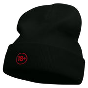 18 Plus Adult Symbol Embroidered 12 Inch Long Knitted Beanie - Black OSFM