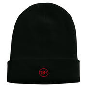 18 Plus Adult Symbol Embroidered 12 Inch Long Knitted Beanie - Black OSFM