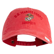 US Marine Corps Semper Fi Embroidered Washed Solid Pigment Dyed Cotton Twill Brass Buckle Cap - Red OSFM