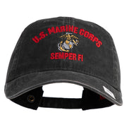 US Marine Corps Semper Fi Embroidered Washed Solid Pigment Dyed Cotton Twill Brass Buckle Cap - Black OSFM
