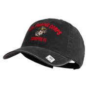 US Marine Corps Semper Fi Embroidered Washed Solid Pigment Dyed Cotton Twill Brass Buckle Cap - Black OSFM