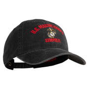 US Marine Corps Semper Fi Embroidered Washed Solid Pigment Dyed Cotton Twill Brass Buckle Cap - Black OSFM