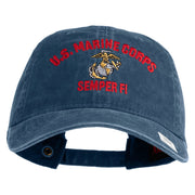 US Marine Corps Semper Fi Embroidered Washed Solid Pigment Dyed Cotton Twill Brass Buckle Cap - Navy OSFM