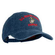 US Marine Corps Semper Fi Embroidered Washed Solid Pigment Dyed Cotton Twill Brass Buckle Cap - Navy OSFM
