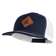 Pine Tree Faux Leather Patched Premium Mesh Trucker Cap - Navy White OSFM