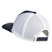 Pine Tree Faux Leather Patched Premium Mesh Trucker Cap - Navy White OSFM