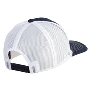 Pine Tree Faux Leather Patched Premium Mesh Trucker Cap - Navy White OSFM