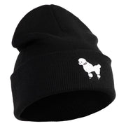 50's White Poodle Iron on Patched 12 Inch Long Knitted Beanie - Black OSFM