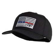 USA Flag EMT Silver Blue Red Patched Solid Cotton Twill 5 Panel Prostyle Snap Cap - Black OSFM