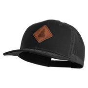 Pine Tree Faux Leather Patched Premium Mesh Trucker Cap - Black Black OSFM