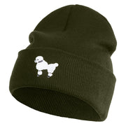 50's White Poodle Iron on Patched 12 Inch Long Knitted Beanie - Olive OSFM