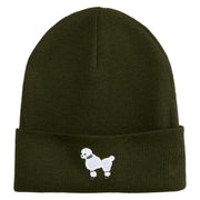 50's White Poodle Iron on Patched 12 Inch Long Knitted Beanie - Olive OSFM