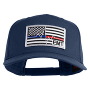 USA Flag EMT Silver Blue Red Patched Solid Cotton Twill 5 Panel Prostyle Snap Cap - Navy OSFM