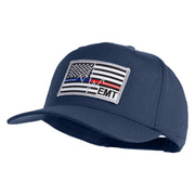 USA Flag EMT Silver Blue Red Patched Solid Cotton Twill 5 Panel Prostyle Snap Cap - Navy OSFM