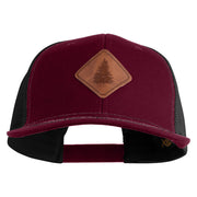 Pine Tree Faux Leather Patched Premium Mesh Trucker Cap - Burgundy Black OSFM