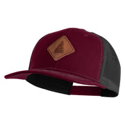 Pine Tree Faux Leather Patched Premium Mesh Trucker Cap - Burgundy Black OSFM