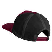 Pine Tree Faux Leather Patched Premium Mesh Trucker Cap - Burgundy Black OSFM