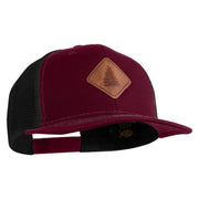 Pine Tree Faux Leather Patched Premium Mesh Trucker Cap - Burgundy Black OSFM
