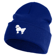 50's White Poodle Iron on Patched 12 Inch Long Knitted Beanie - Royal OSFM