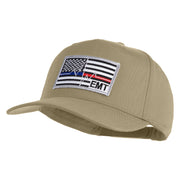 USA Flag EMT Silver Blue Red Patched Solid Cotton Twill 5 Panel Prostyle Snap Cap - Khaki OSFM