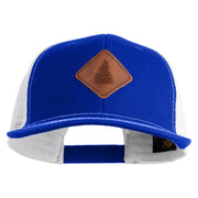Pine Tree Faux Leather Patched Premium Mesh Trucker Cap - Royal White OSFM