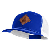 Pine Tree Faux Leather Patched Premium Mesh Trucker Cap - Royal White OSFM