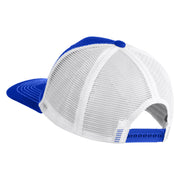 Pine Tree Faux Leather Patched Premium Mesh Trucker Cap - Royal White OSFM