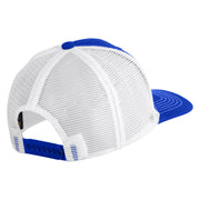 Pine Tree Faux Leather Patched Premium Mesh Trucker Cap - Royal White OSFM