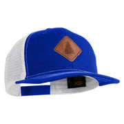 Pine Tree Faux Leather Patched Premium Mesh Trucker Cap - Royal White OSFM