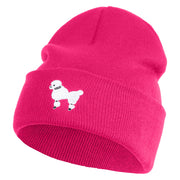 50's White Poodle Iron on Patched 12 Inch Long Knitted Beanie - Magenta OSFM