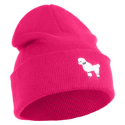 50's White Poodle Iron on Patched 12 Inch Long Knitted Beanie - Magenta OSFM