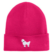 50's White Poodle Iron on Patched 12 Inch Long Knitted Beanie - Magenta OSFM