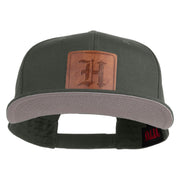 Old English H Faux Leather Patched Cotton Flat Bill Pro Cap - Charcoal OSFM