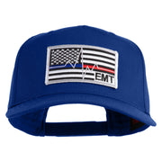 USA Flag EMT Silver Blue Red Patched Solid Cotton Twill 5 Panel Prostyle Snap Cap - Royal OSFM