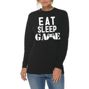 Eat Sleep Game Graphic Long Sleeve Crewneck Tee - Black XS