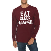 Eat Sleep Game Graphic Long Sleeve Crewneck Tee - Burgundy XS