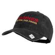 Marines The Few The Proud Embroidered Washed Solid Pigment Dyed Cotton Twill Brass Buckle Cap - Black OSFM