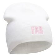 FAB Embroidered 8 Inch Short Beanie - White OSFM