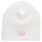 FAB Embroidered 8 Inch Short Beanie - White OSFM