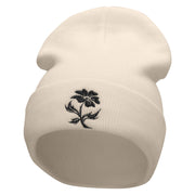 Black Flower Silhouettes Embroidered 12 Inch Long Knitted Beanie - Birch OSFM