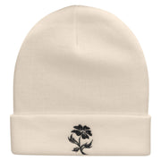 Black Flower Silhouettes Embroidered 12 Inch Long Knitted Beanie - Birch OSFM