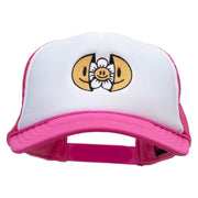 Happy Flower Embroidered Foam Panel Mesh Snapback - Pink-White OSFM