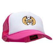 Happy Flower Embroidered Foam Panel Mesh Snapback - Pink-White OSFM