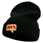 100% Word Bubble Embroidered 12 Inch Long Knitted Beanie - Black OSFM